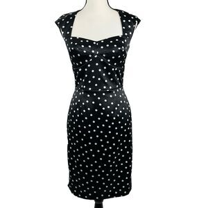 White House Black Market Black Midi Dress with White Polka Dots